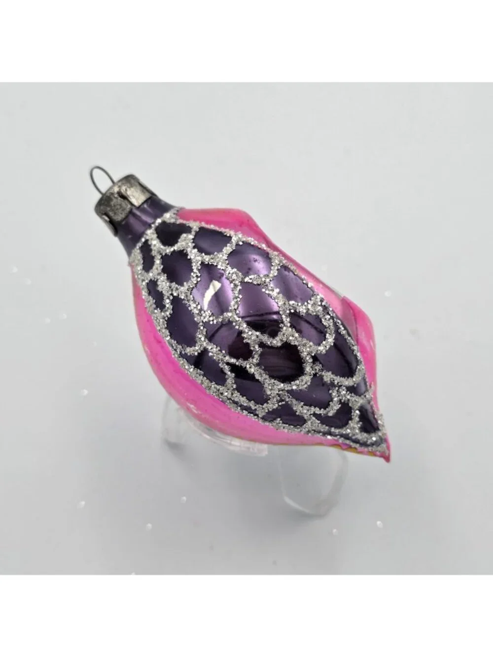 Reflector Indent Glass Ornament Teardrop Stripe Swirls Pink Purple Christmas 3